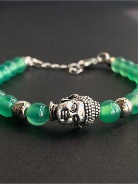 Green Beaded Buddha Charm Bracelet